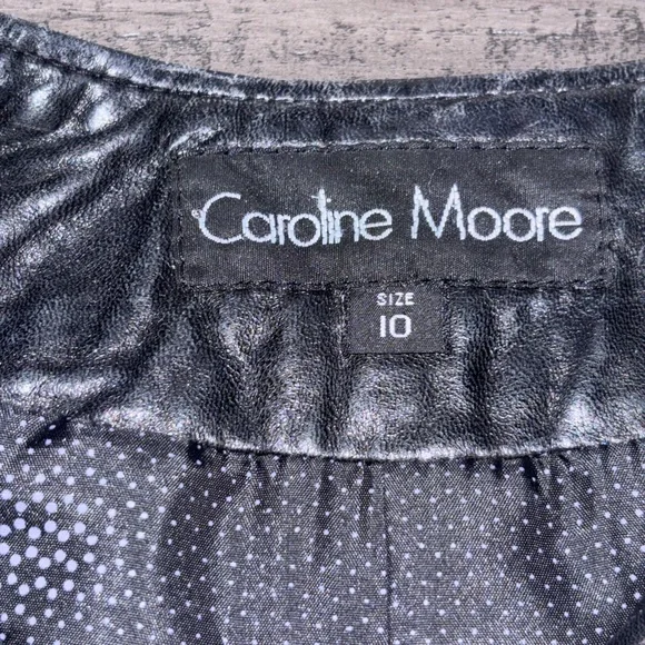 Caroline Moore black quilted leather jacket with gold-toned buttons SZ 10 - Picture 5 of 16